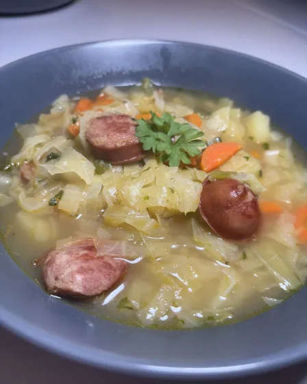 Soupe de chou pointu aux saucisses fumées